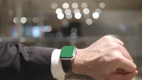 Green Screen Chroma Key Smart Watch Gadget Touch Screen Background, Wearable App Stock Footage 120338759