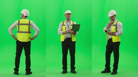 Green Screen Chroma Key Split Screen Construction Worker Stock Footage 319829451