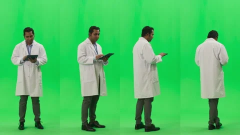 Green Screen Chroma Key Split Screen Scientist Using Devices Видео 319829499