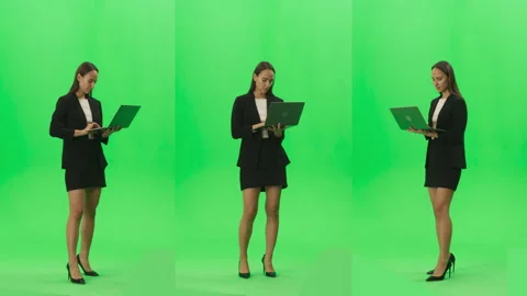 Green Screen Chroma Key Split Screen Business Woman Laptop Stock Footage 319829519