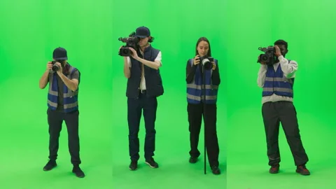Green Screen Chroma Key Split Screen Cameraman Photographer Stock Footage 319829594