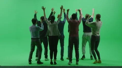 Green Screen Chroma Key Studio: Diverse Crowd of Fans Cheering, Screaming, Jump Stock Footage 129395842