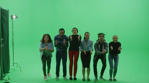 Green Screen Chroma Key Studio Diverse Crowd of Multi-Ethnic Fans Cheering Stock Footage 129404635