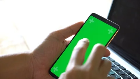 Green screen chroma key on tablet,women working or using tablet in coffee shop. Stock Footage 96184550