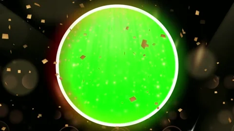 Green screen circle with falling gold confetti and glowing light particles for 库存影片 343908641