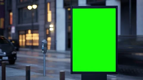 Green screen city light billboard on an urban avenue in the morning Stock Footage 345501000
