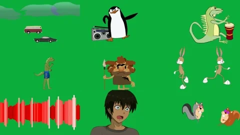 Green screen clouds sky penguin boom lizard drum background dinosaur. Stock Footage 310562692