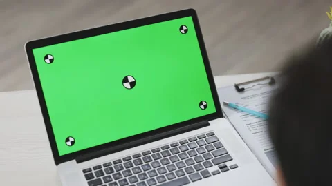 Green Screen Computer for 3d animation. Laptop with Chroma Key for Advertising Stock-Footage 194744549