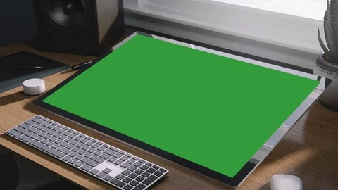 Green Screen Computer.  Computer and keyboard in the office. Green screen 스톡 동영상 88148912