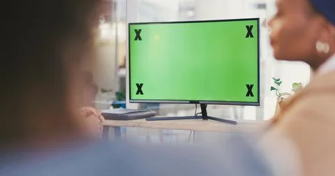 Green screen, computer or video call with business people in meeting for Stock Photos