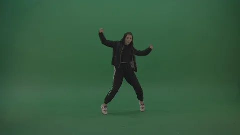 Green Screen Dance girl Hip Hop Moves in Black wear dancing house Stock Footage