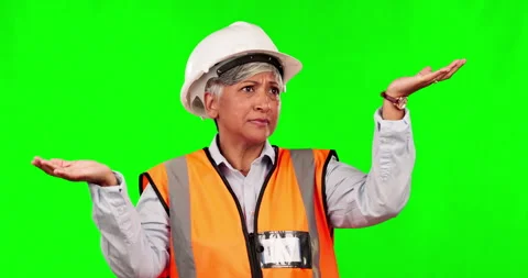 Green screen, decision or senior woman face, construction option or confused Stock Footage 244299959
