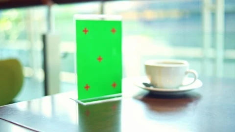 Green screen design with menu board in coffee shop Stock Footage 104269596