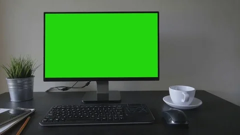 Green screen desktop set on table Видео 76142838