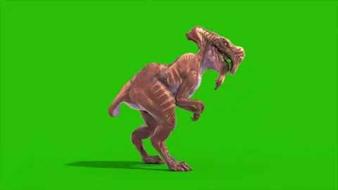 Green Screen Dinosaur Dilophoraptor Attack Side 3D Rendering Jurassic Animat Stock Footage 340042027