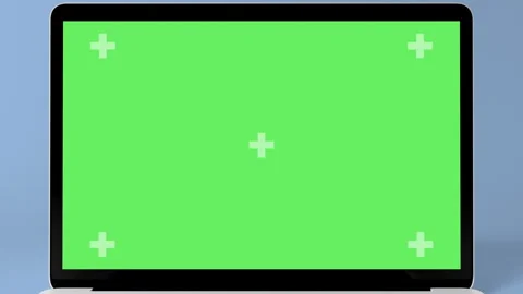 Green Screen Display Laptop Opens and Zoom In on a Blue Background. Empty Green Stock Footage 245560885