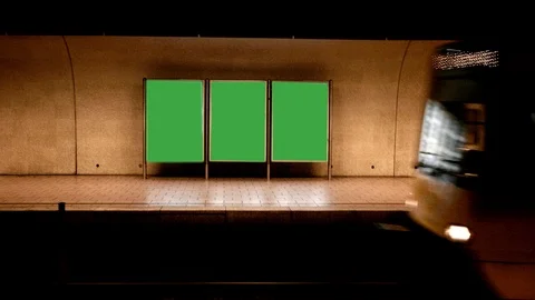 Green screen display zoom in in subway station Stock Footage