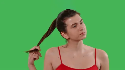 Green screen doubting lady posing indoors Stock Footage 237521540