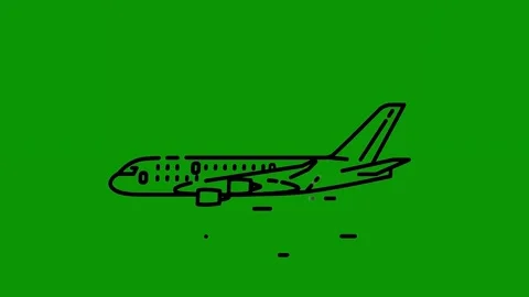 Green screen drawing airplane black plane animated chromakey movement design Stock Footage 314068085