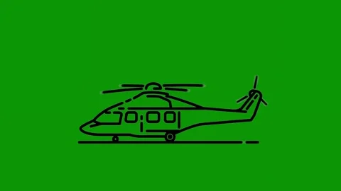 Green screen drawing helicopter black animated chromakey emotion scene Stock Footage 314068086