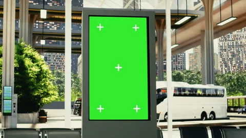 Green screen in empty urban transportation hub with timetable board Stock Footage 334728290
