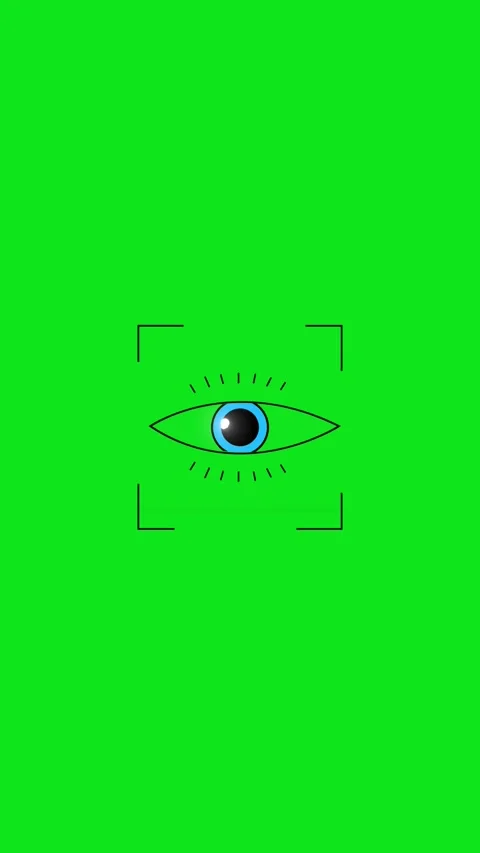 Green screen eye scan background with simple vision icon, tracking frame, and ch Stock Footage 340551121