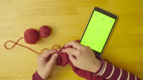 Green screen. Female hands knitting wool Video stock 80916282
