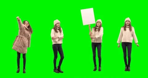 GREEN SCREEN Female posing as a strike participant, strike crowd replication Stock Footage 121601206