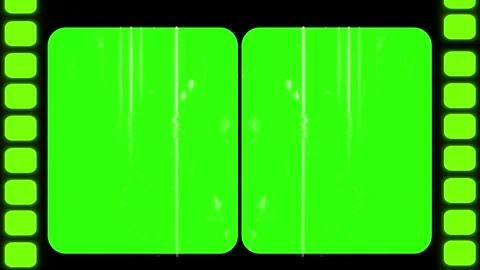 Green screen film frame overlay bright chroma key panels, black cinema strip bor Stock Footage 340456323
