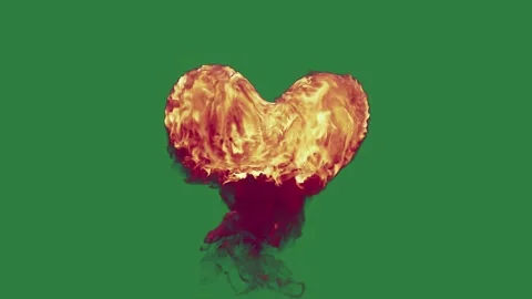 Green screen fire burns on gold statue it skull heart shaped burning red Stock-Footage 335981663