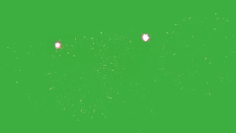 Green Screen Fireworks Burst In Sky, Golden And Pale Green Chrysanthemums Expand Stock Footage 330751742