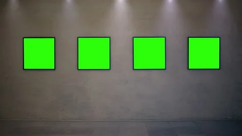 Green Screen Frames Mockup on Gallery Wall Display Zoom In Stock Footage 341676685