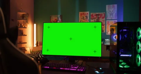 Green Screen Gaming Computer at Home Stock Footage 320884208