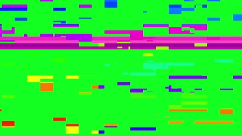 Green screen. Glitch and VHS effect. Digital pixel noise glitch effect on a Stock Footage 154356389