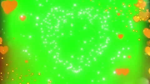 Green screen glowing heart background with floating orange hearts with love Video stock 343818474