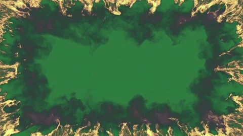 Green screen gold border frame flames fire smoke yellow black emotion scene Stock Footage 336050098