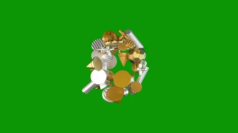 Green screen gold silver object bird man horse squirrel bunch coins pile Stock Footage 314065205
