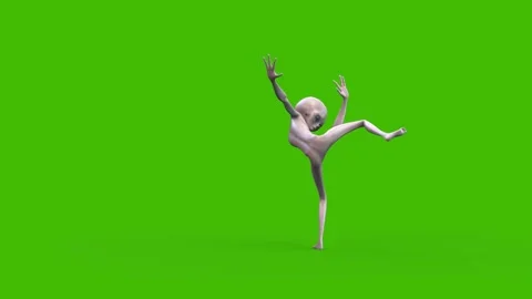Green Screen Gray Alien Capoeira Attacks Side Loop 3D Animation Rendering CG Stock Footage 262910209