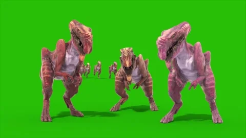 Green Screen Group Dinosaur Dilophoraptor Idle and Runs 3D Rendering Jurassi Stock Footage 340042035