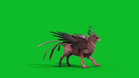 Green Screen Gryphon Die Side Mythological Creature 3D Animation CGI Renderi Stock Footage 332766595