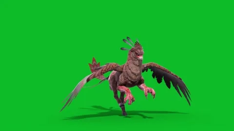 Green Screen Gryphon Runcycle Loop Mythological Creature 3D Animation CGI Re Stock Footage 332766610