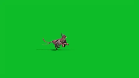 Green Screen Gryphon Runs Side Mythological Creature 3D Animation CGI Render Stock Footage 332766626