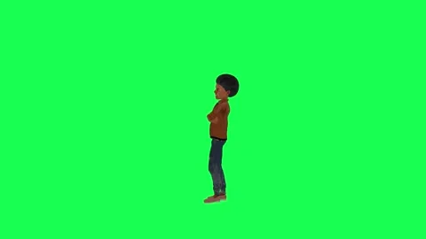 Green screen half-breed boy waiting angrily,isolated chroma key right angle Stock-Footage 259823857