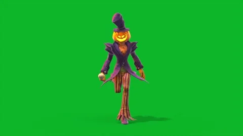 Green screen Halloween Witch Pumpkin Runcycle Loop 3D Animations Rendering CG Stock Footage 287941769