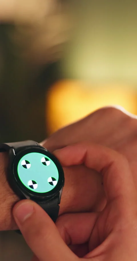 Green screen, hands and smart watch with man at night for monitoring or tracking Stock Footage 327786754