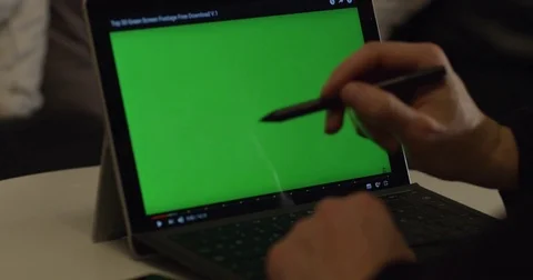 Green Screen Hands Using Digital Tablet Touchpen In Cafe Stock Footage 85208519