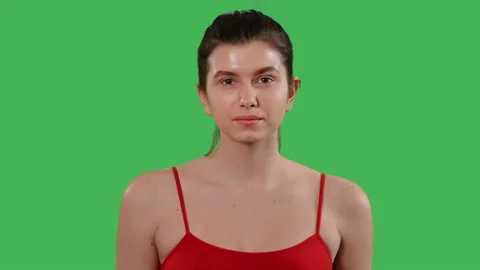 Green screen happy female posing indoors Stock Footage 207464685