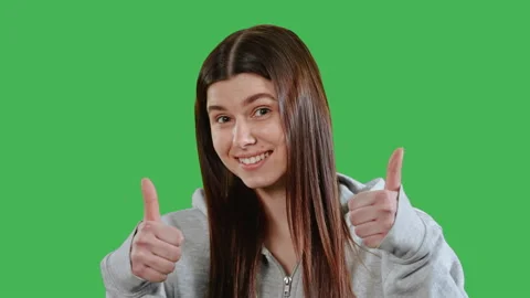 Green screen happy lady showing thumb up Stock Footage 219304502