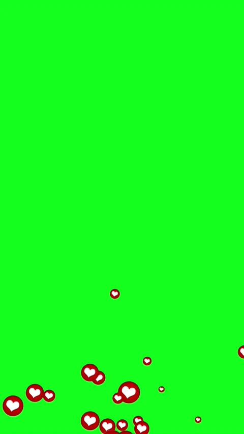 Green screen heart reaction overlay red floating like icons rising from the bott Stock Footage 340576875