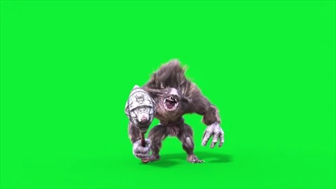 Green Screen Humanoid Rat Monster Angry Loop Fur 3D Animation Rendering CGI Stock Footage 306222804
